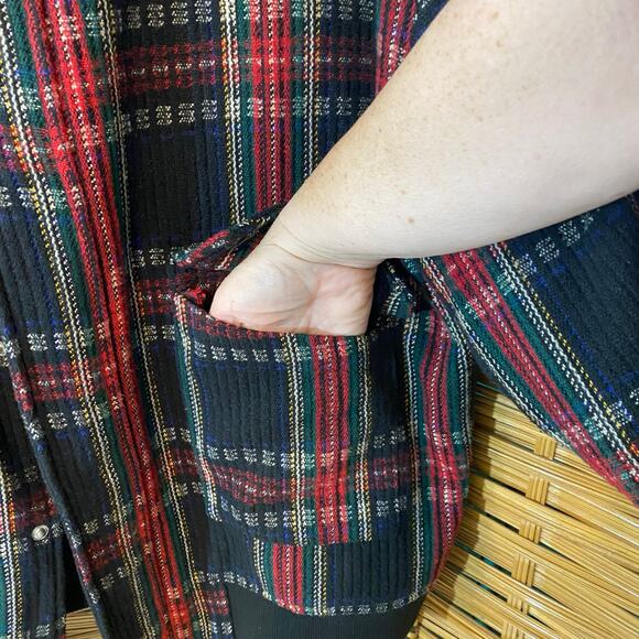 La Miel Plaid Bomber Jacket Large Multicolor Button Front Pockets Retro Grunge - Picture 9 of 9